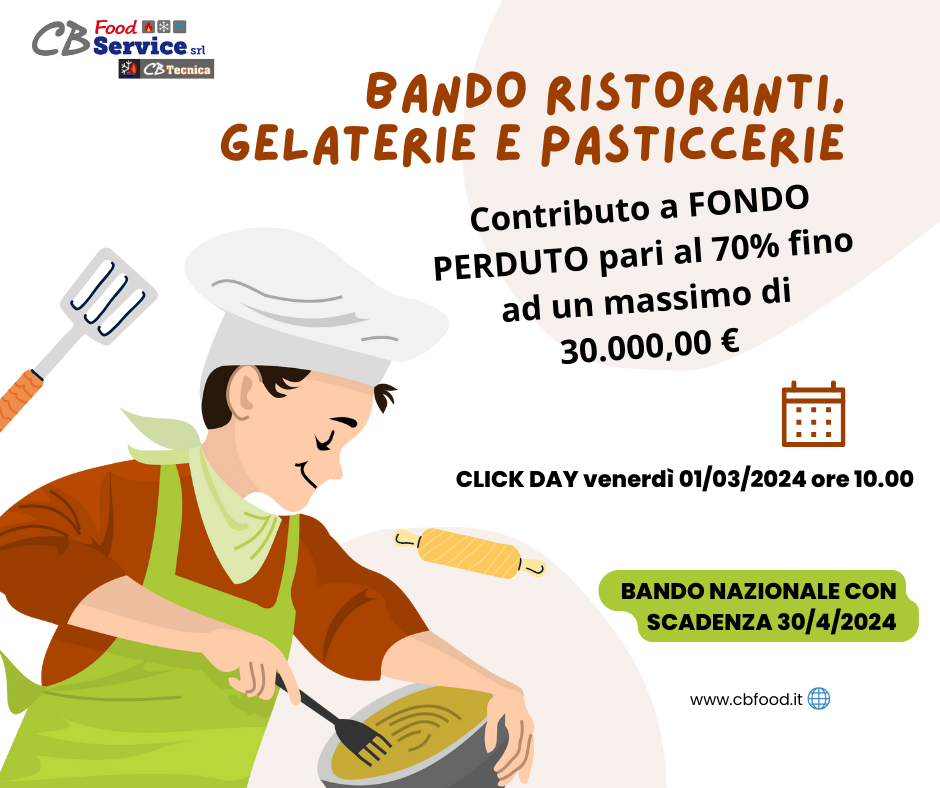 BANDO 2024 PER RISTORANTI, GELATERIE E PASTICCERIE